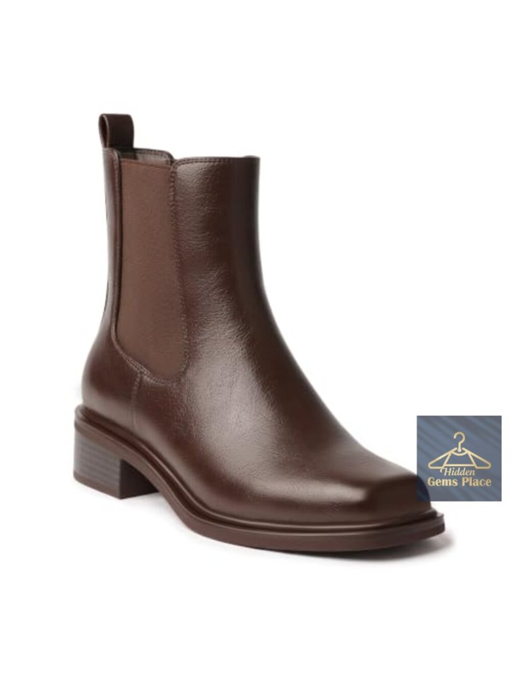 Chelsea Boots Women Square Toe Ankle Booties Block Heel Slip On PU Leather